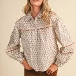 Lace Trim Collared Blouse, En Merci - front view