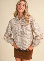 Lace Trim Collared Blouse, En Merci - front view