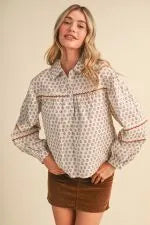 Lace Trim Collared Blouse, En Merci - front view