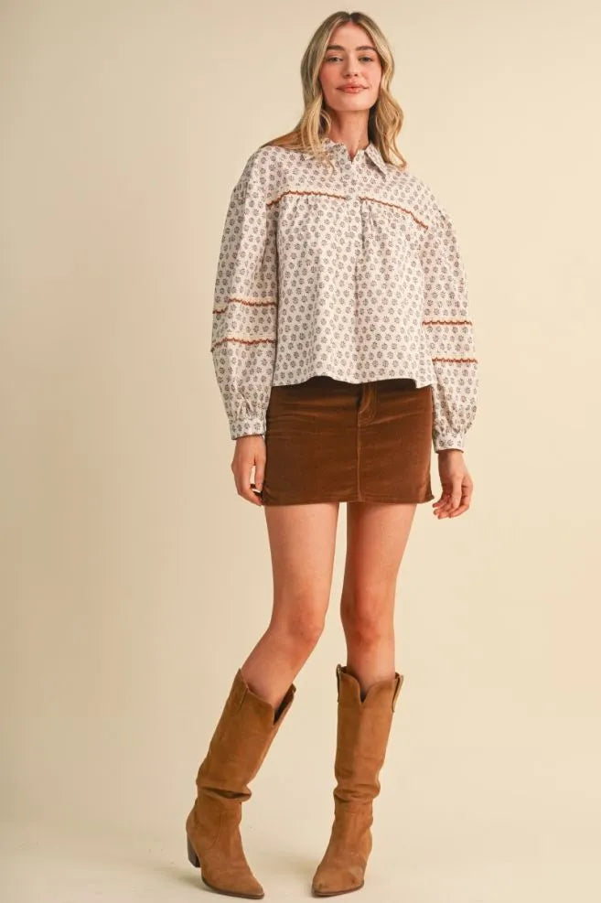 Lace Trim Collared Blouse, En Merci - front full view
