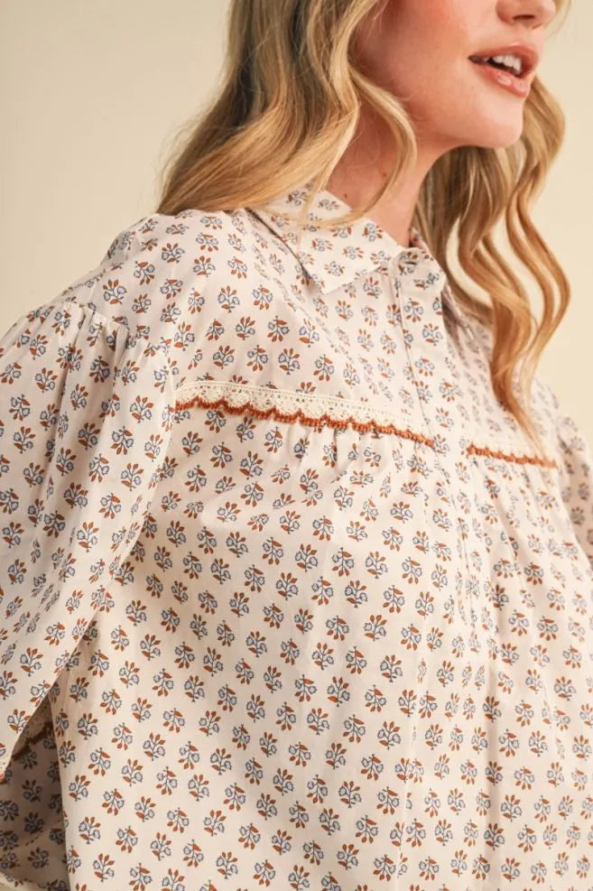 Lace Trim Collared Blouse, En Merci - sleeve detail