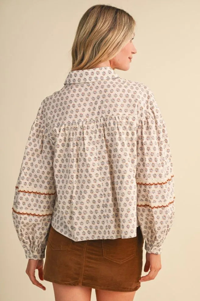 Lace Trim Collared Blouse, En Merci - styled photo