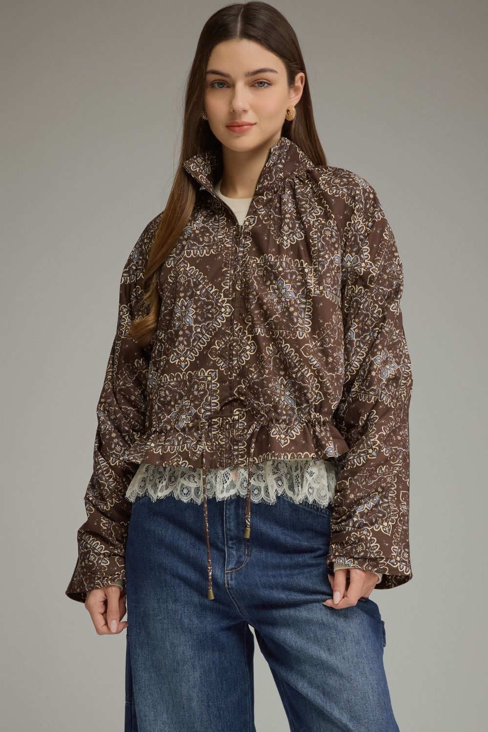 Brown/Blue Paisley Zip Jacket by Entro - Chatsworth Boutique, Fairhope Alabama