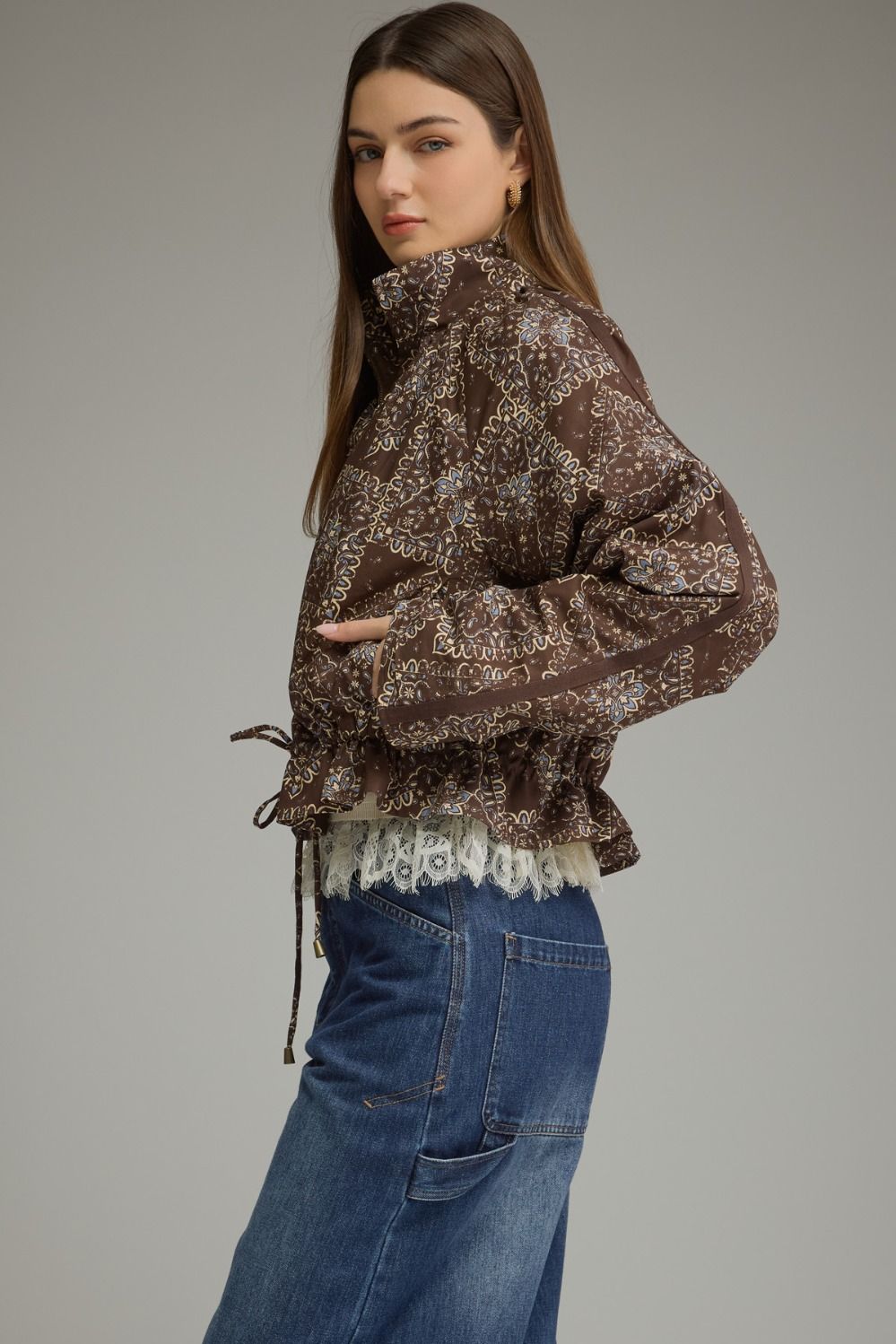Brown/Blue Paisley Zip Jacket by Entro, view 3