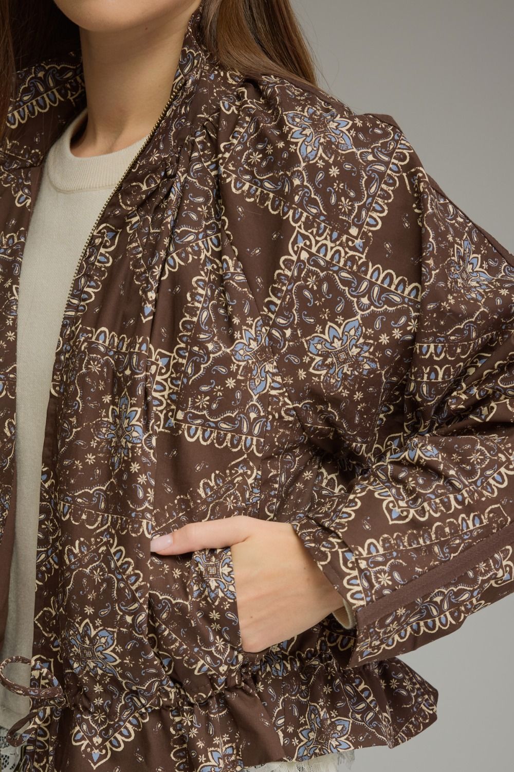 Brown/Blue Paisley Zip Jacket by Entro, view 5