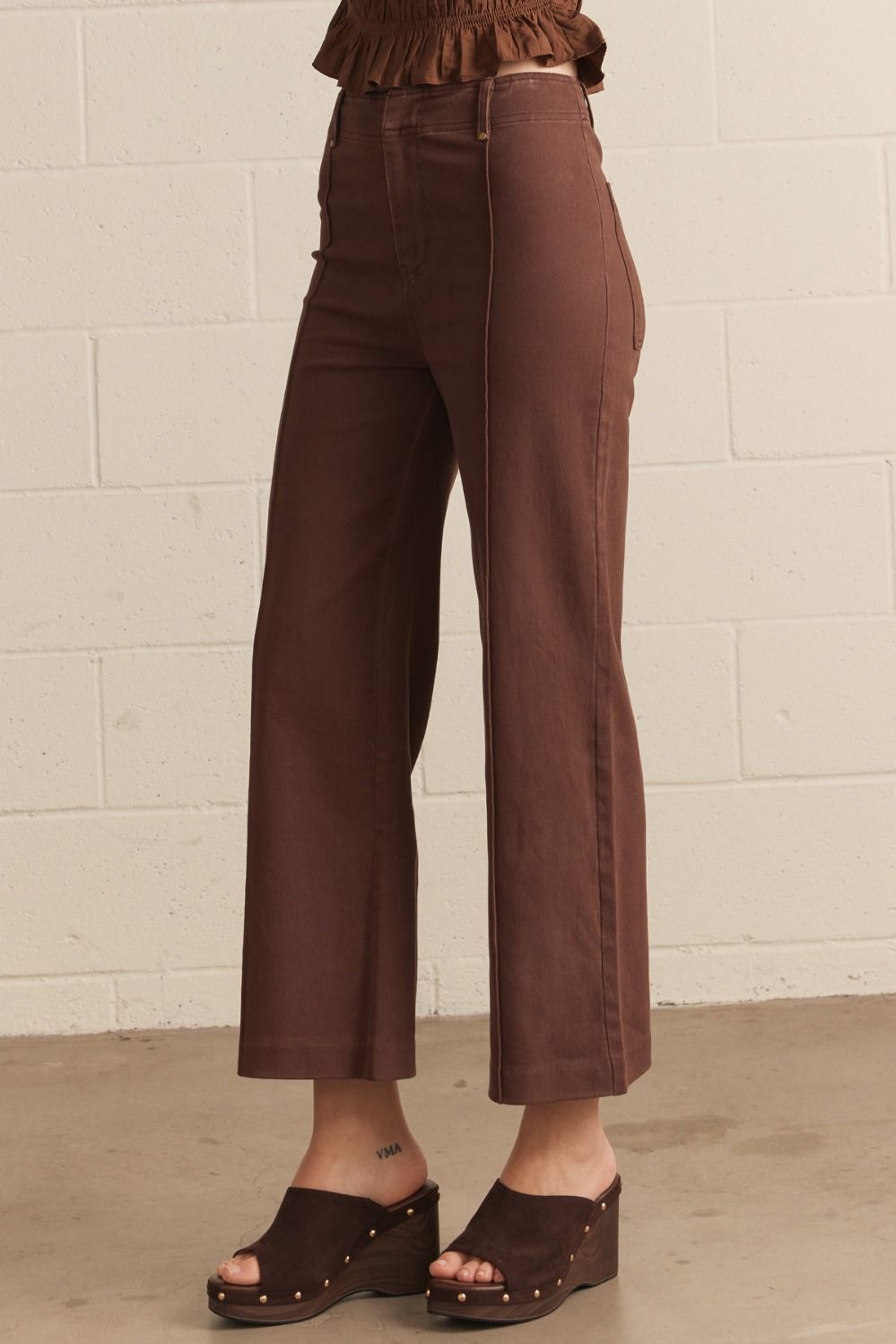 Brown Wide Leg Pants, Entro - side view