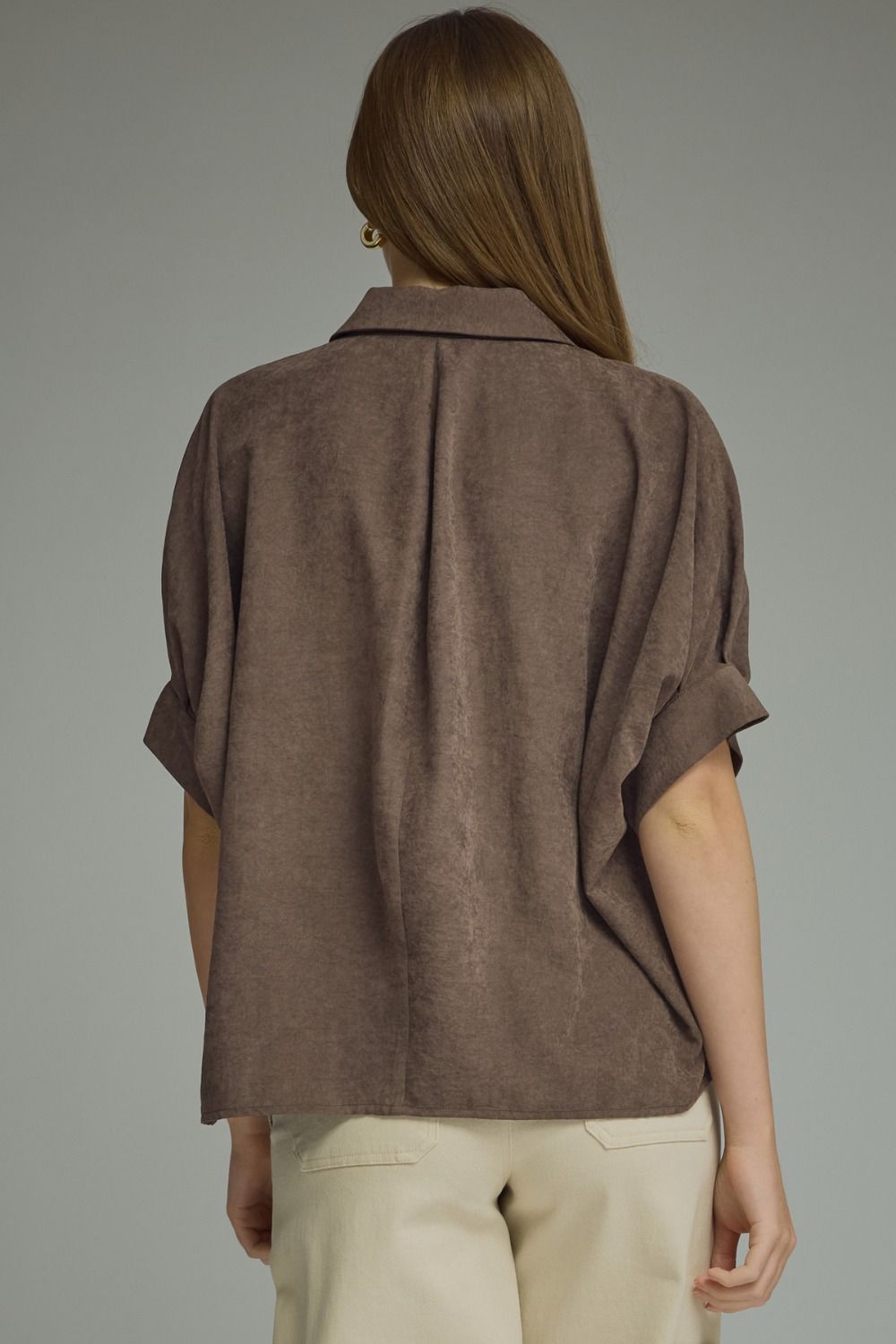 Chocolate Suede Feel Blouse by Entro, view 3