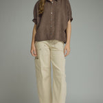 Chocolate Suede Feel Blouse by Entro, view 4