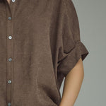 Chocolate Suede Feel Blouse by Entro, view 5