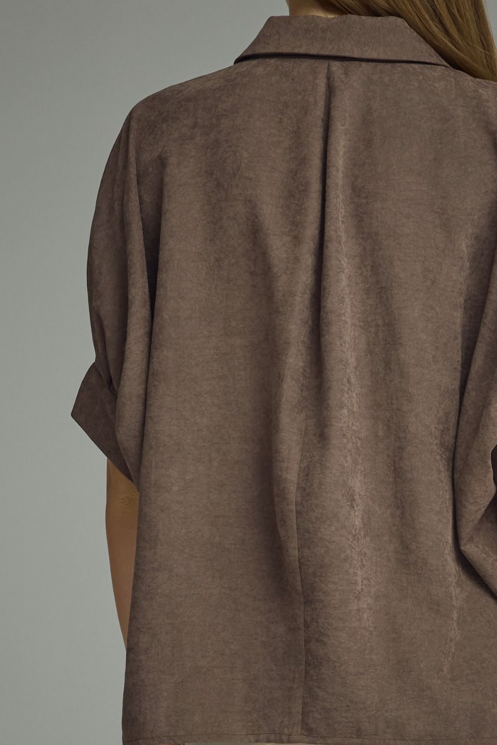 Chocolate Suede Feel Blouse by Entro, view 6