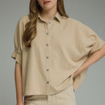 Ecru Suede Feel Blouse by Entro - Chatsworth Boutique, Fairhope Alabama