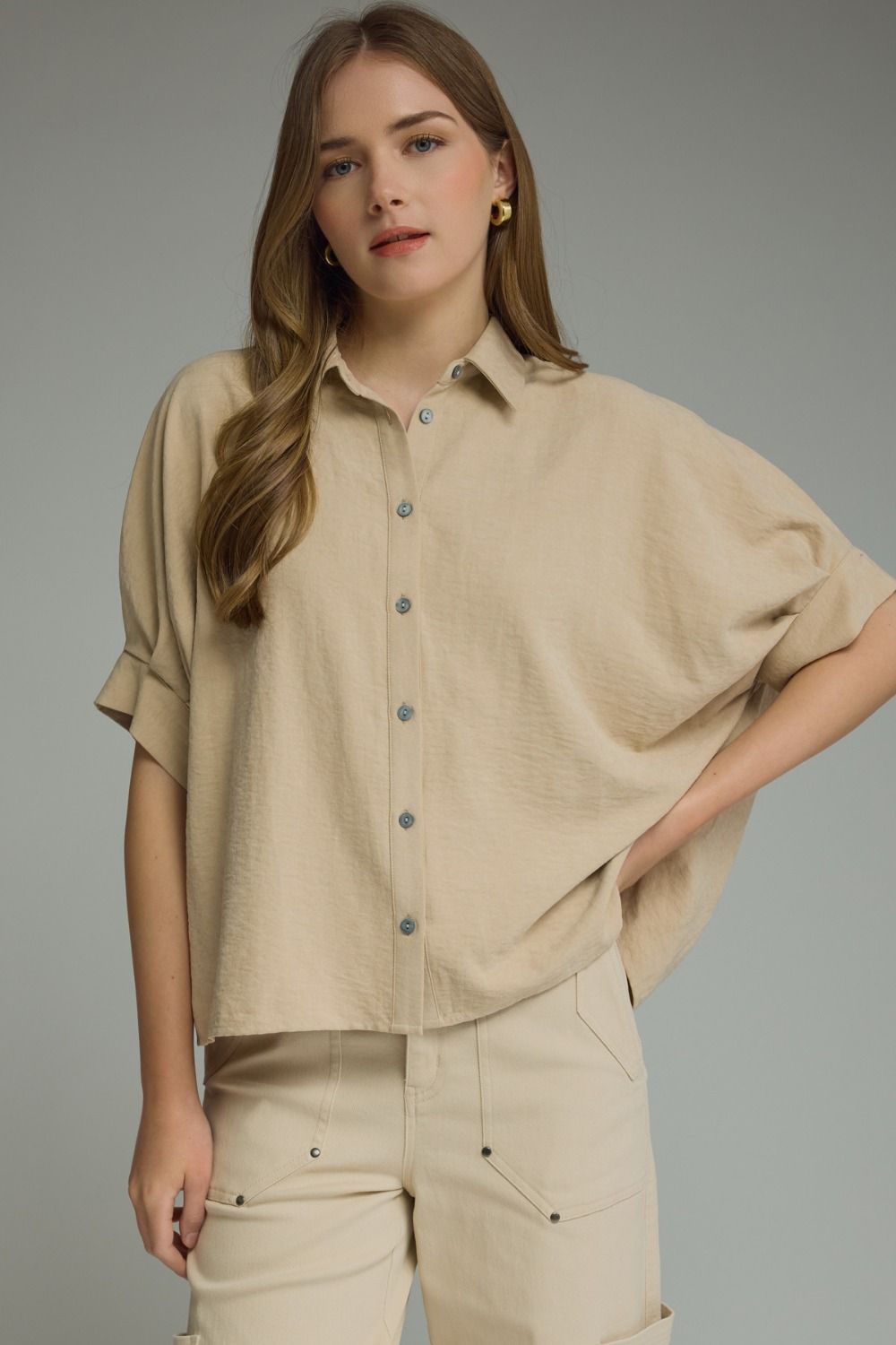 Ecru Suede Feel Blouse by Entro - Chatsworth Boutique, Fairhope Alabama