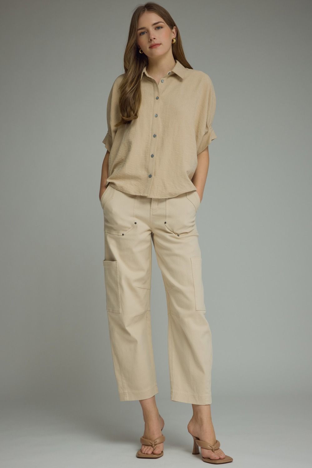 Ecru Suede Feel Blouse by Entro, view 4