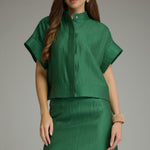 Green Tucker Blouse by Entro - Chatsworth Boutique, Fairhope Alabama