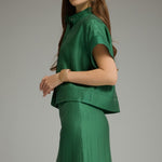 Green Tucker Blouse by Entro, cropped high neck blouse, view 2