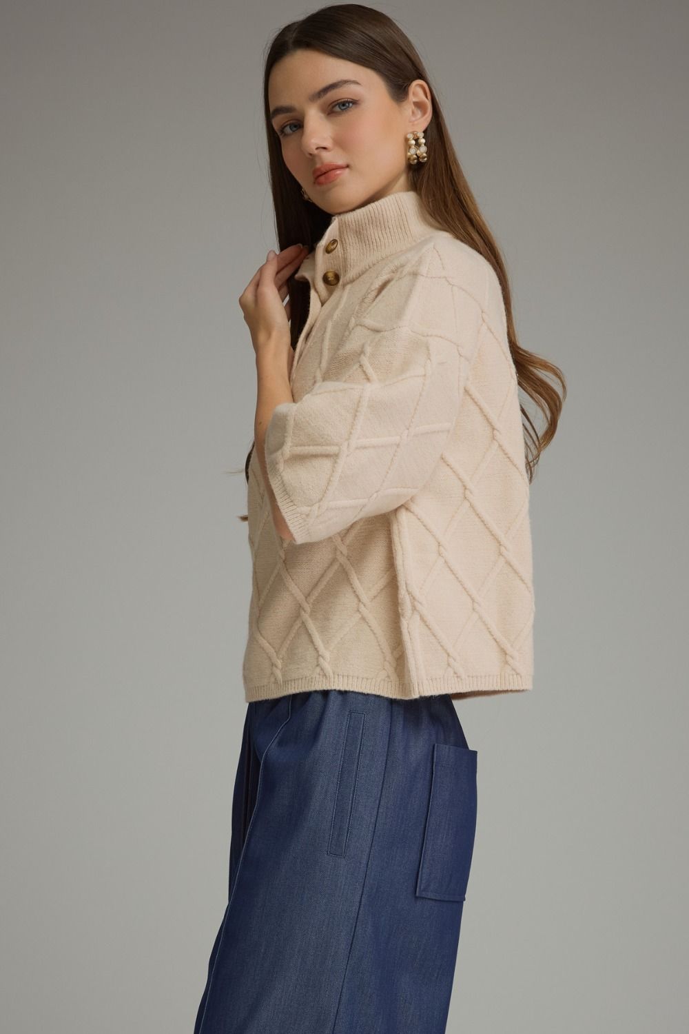 Ivory Cable Knit Sweater, Entro - back view