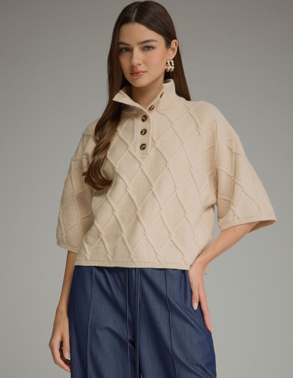 Ivory Cable Knit Sweater, Entro - front view