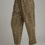 Olive Animal Print Pants by Entro, elastic tie waist ankle pants, view 2