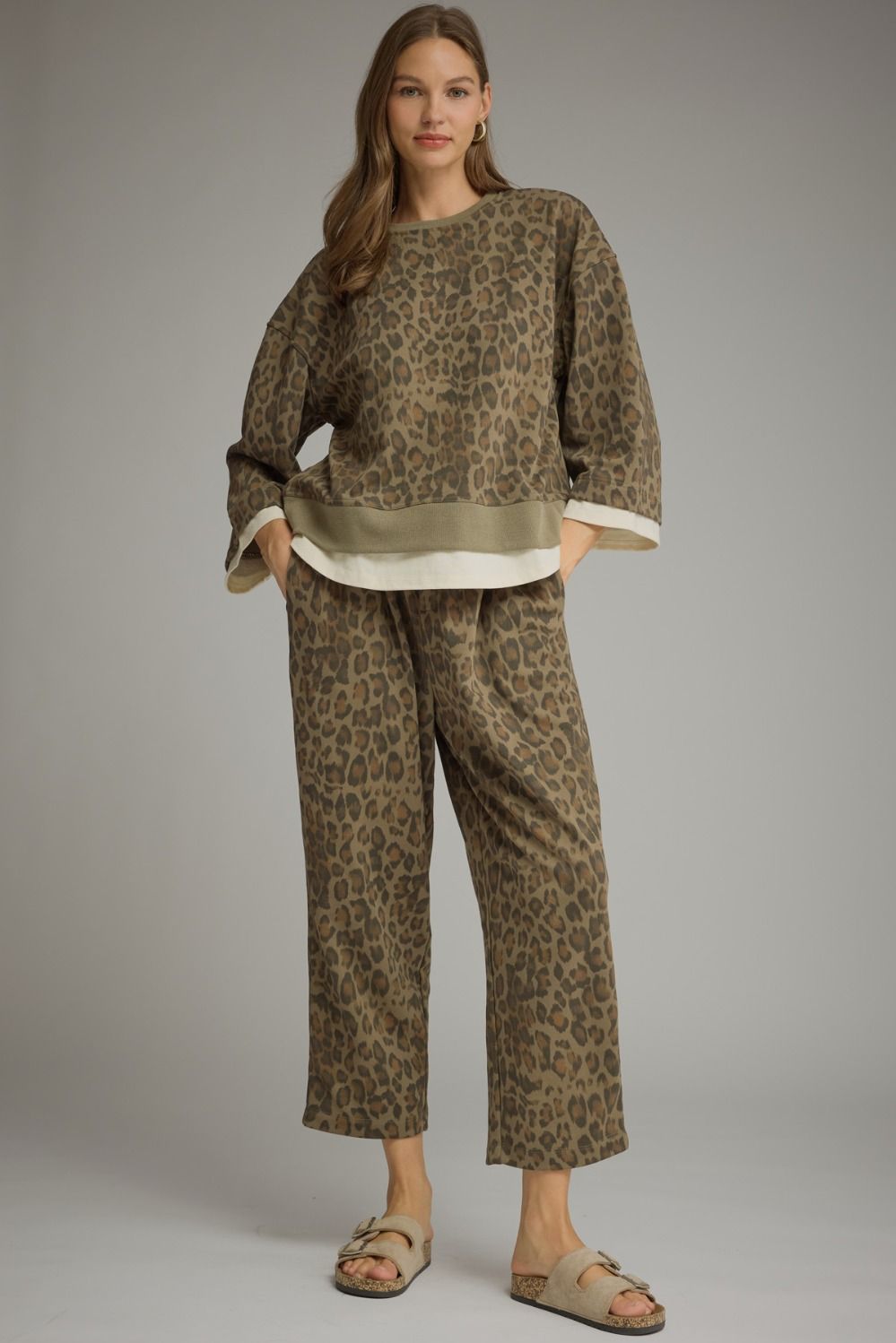 Olive Animal Print Pants by Entro, view 4