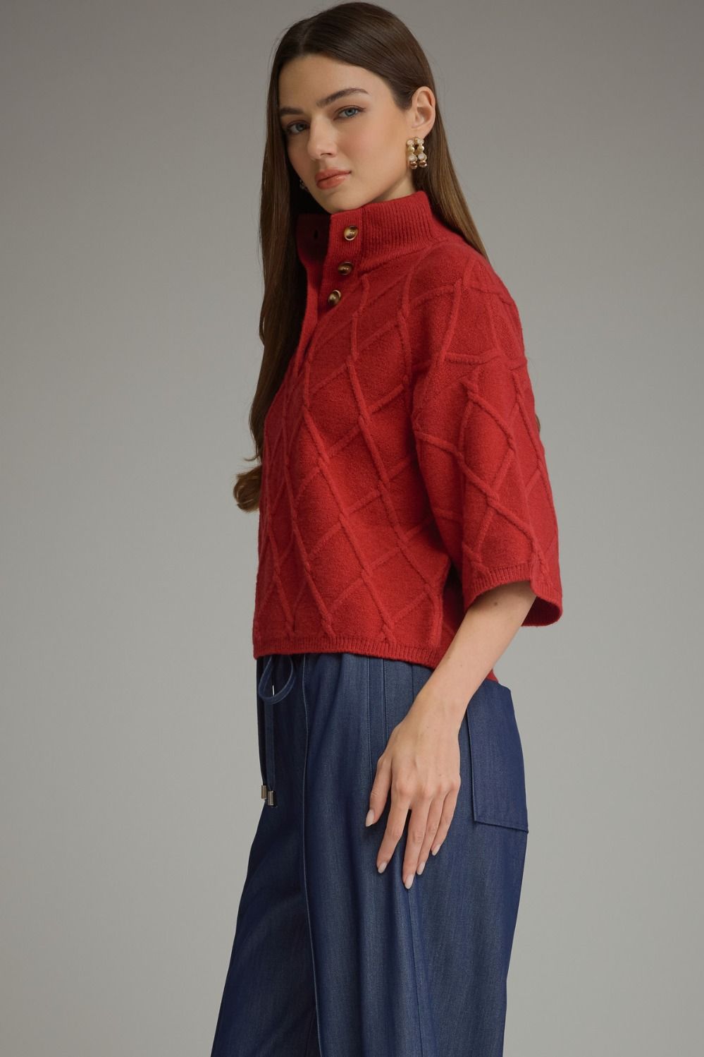 Red Cable Knit Sweater, Entro - detail view