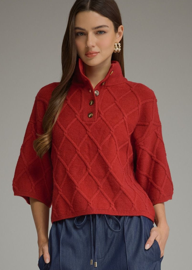 Red Cable Knit Sweater, Entro - worn on model
