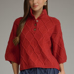 Red Cable Knit Sweater, Entro - worn on model