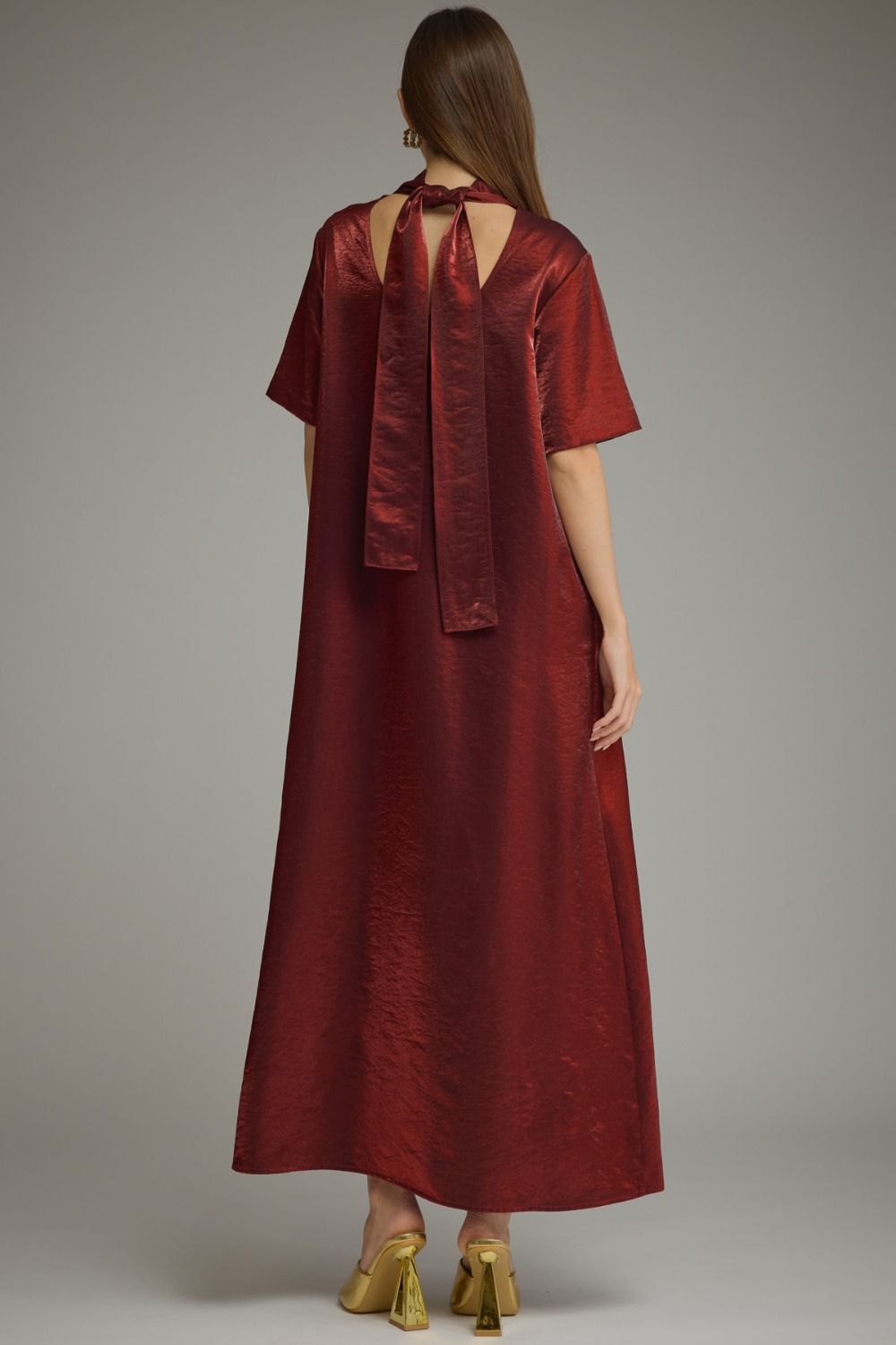 Red Satin Maxi Dress, Entro - back keyhole detail