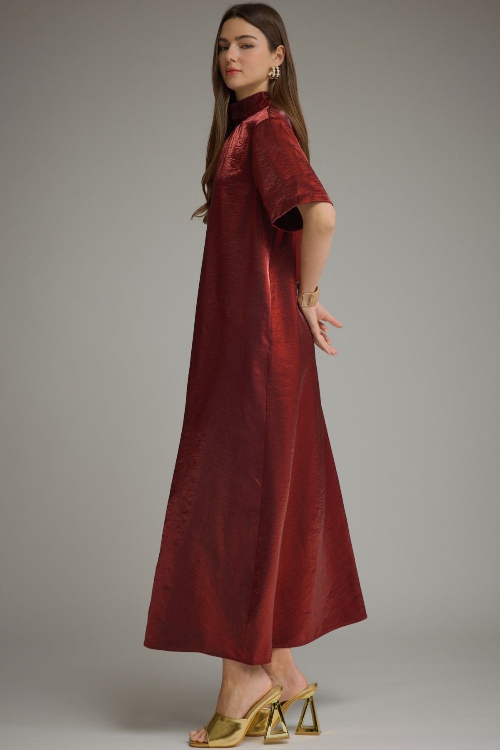 Red Satin Maxi Dress, Entro - detail view