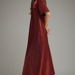 Red Satin Maxi Dress, Entro - detail view