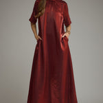 Red Satin Maxi Dress, Entro - front view