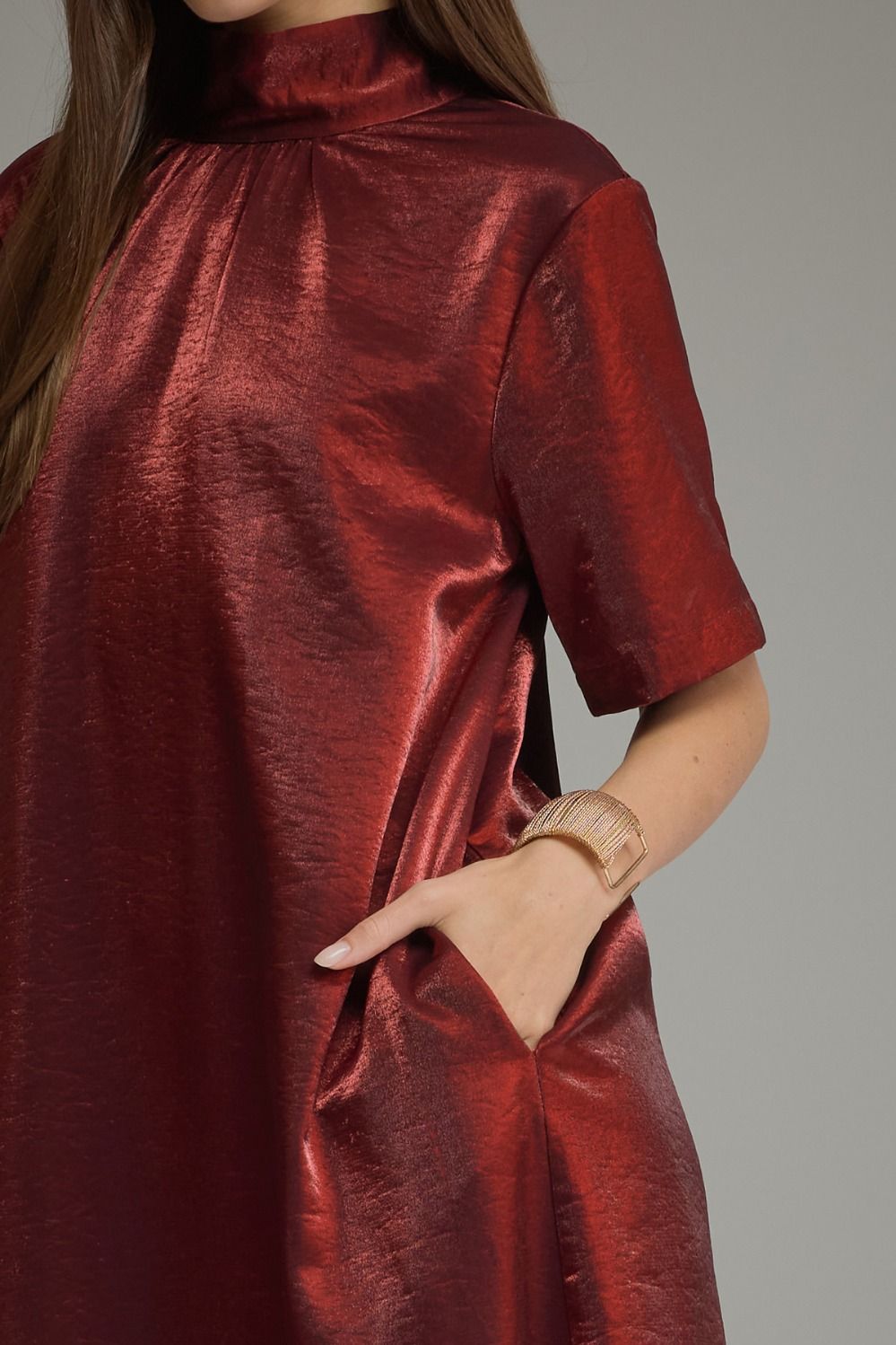 Red Satin Maxi Dress, Entro - side view