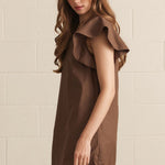 Chocolate Flutter Sleeve Mini, Back Keyhole Detail - Entro
