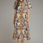 Ivory/Tan Trim Shirtdress Midi - Entro