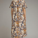 Ivory/Tan Trim Shirtdress Midi, Back View - Entro