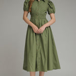 Olive Smock Waist Midi - Entro
