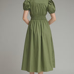 Olive Smock Waist Midi, Back View - Entro