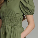 Olive Smock Waist Midi, Styled - Entro