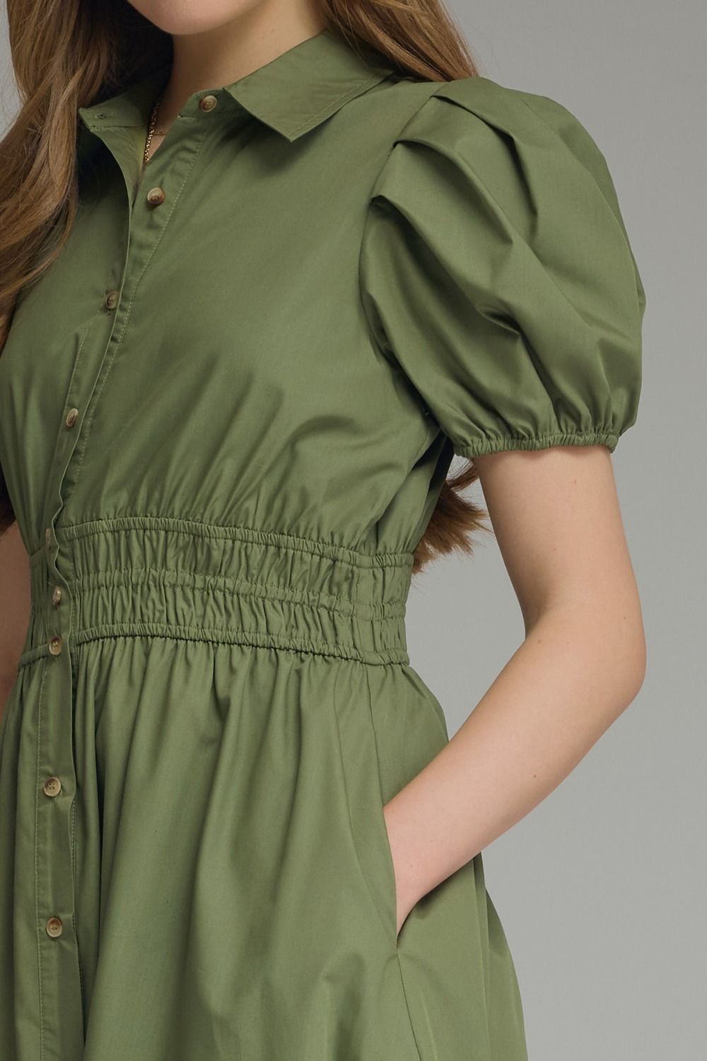 Olive Smock Waist Midi, Styled - Entro
