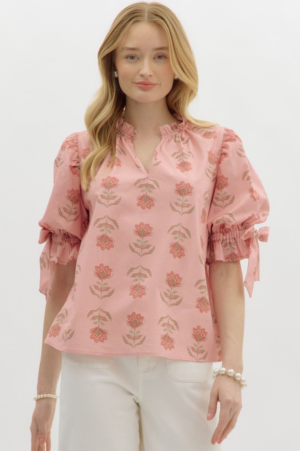 Bubble Sleeve Floral Blouse