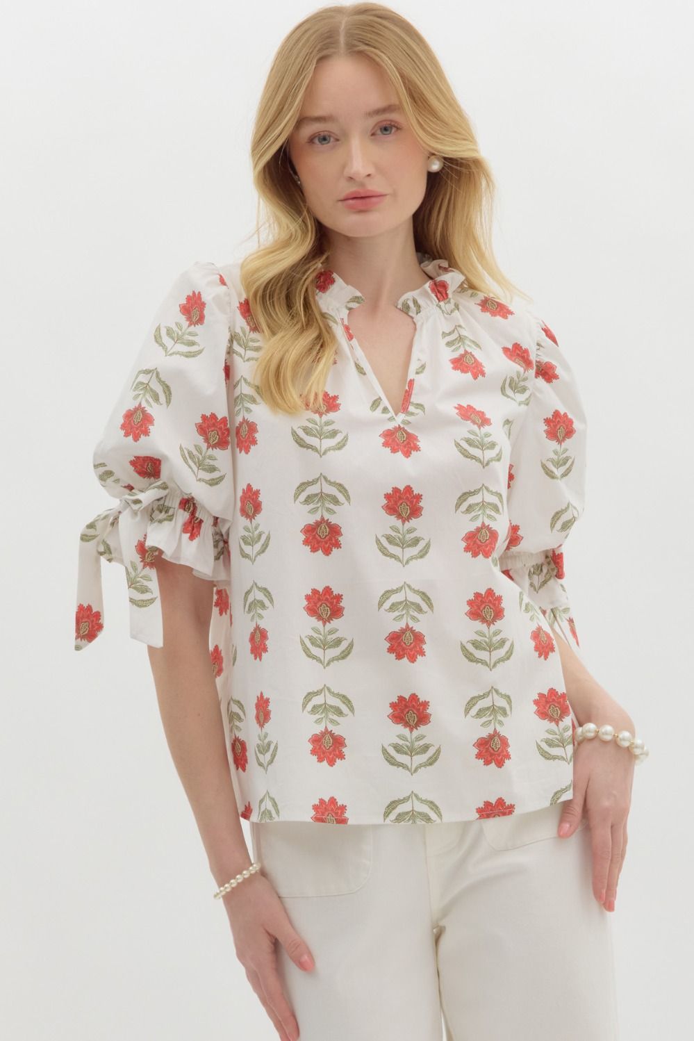 Bubble Sleeve Floral Blouse