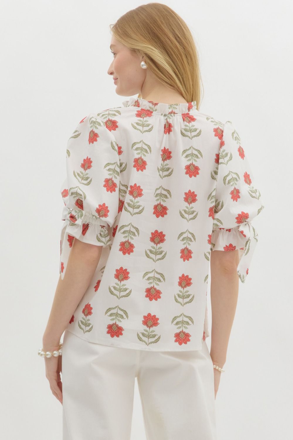 Bubble Sleeve Floral Blouse