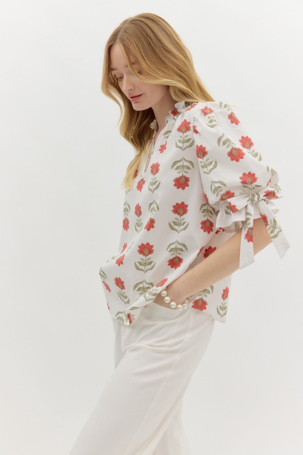 Bubble Sleeve Floral Blouse