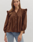 Flutter Shoulder 3/4 Sleeve Blouse