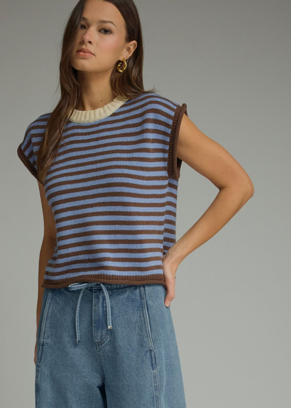 Stripe Contrast Neck Sweater