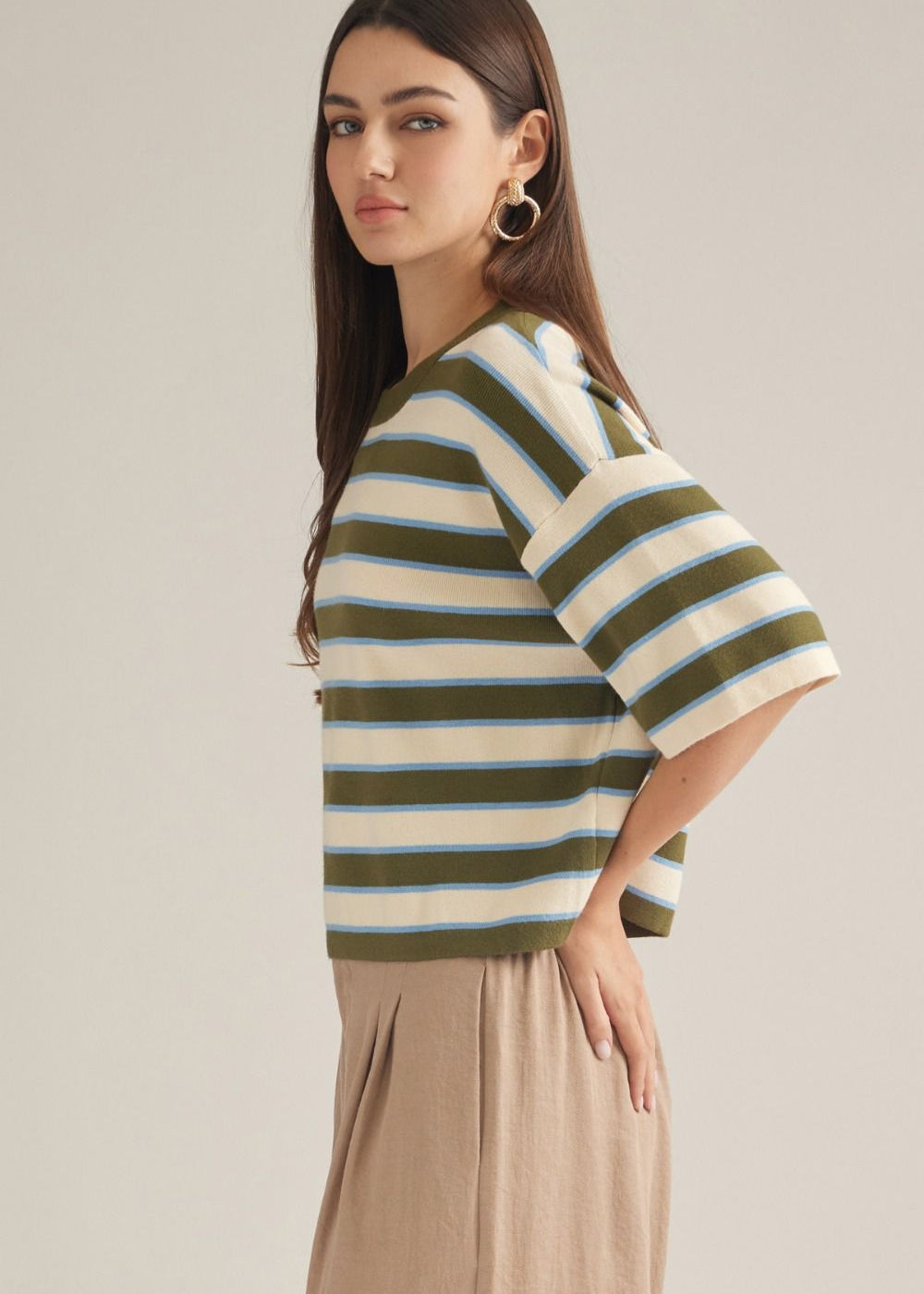 Blue Green Stripe Tee, Detail - Entro