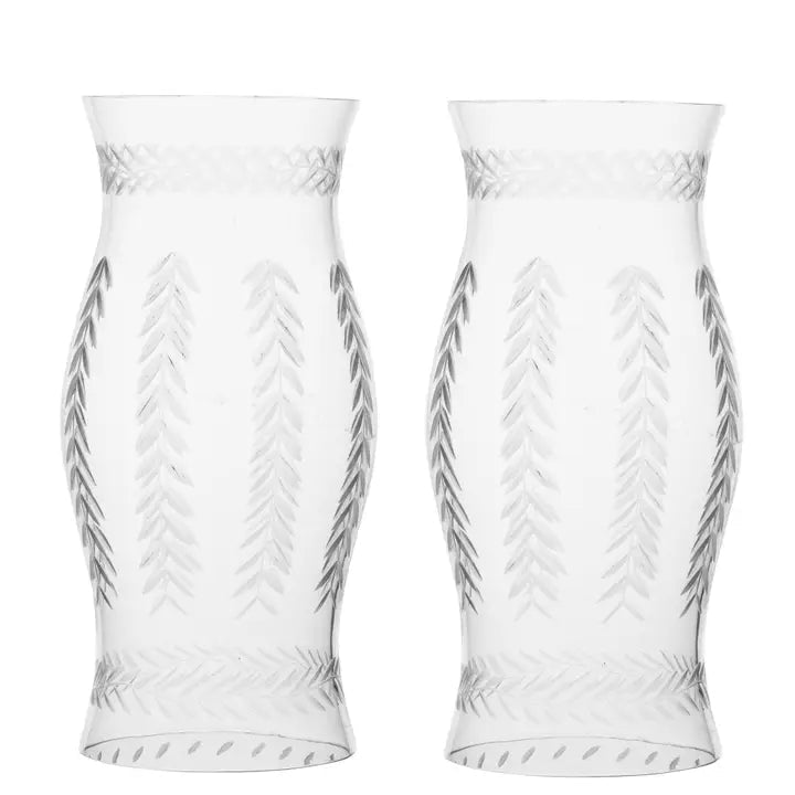 Etched Vertical Leaf Hurricanes - Chatsworth Boutique