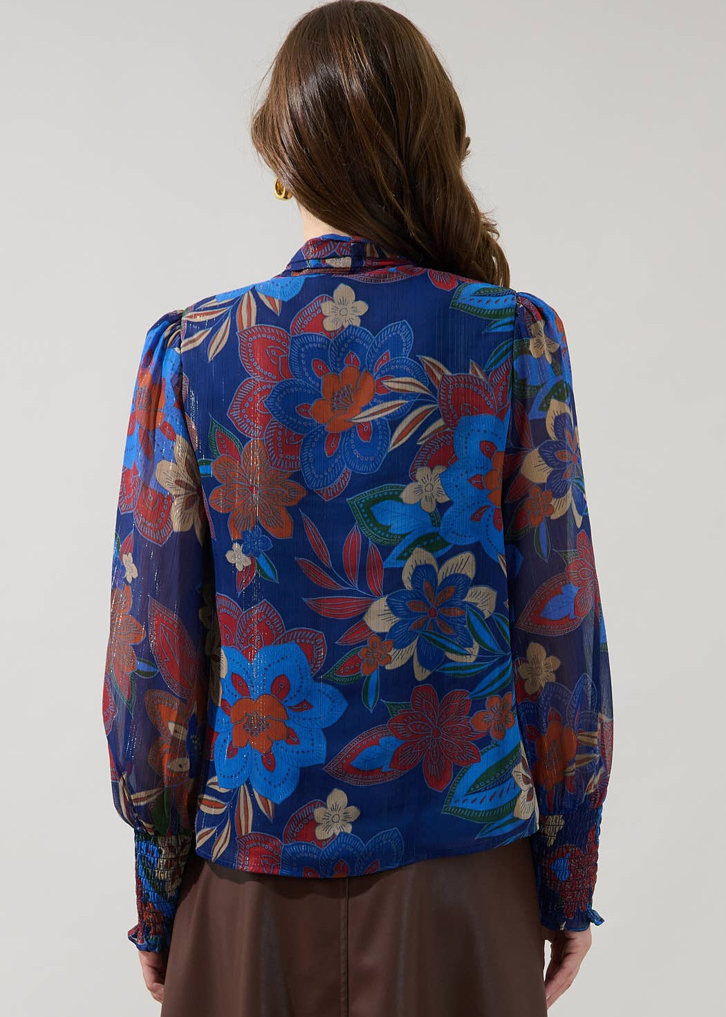 Tie Neck LS Floral Blouse