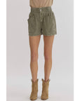 Olive Green Denim Shorts