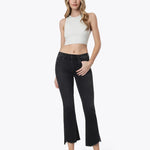 Mid Rise Raw Hem Crop Flare, Black, Detail - VERVET