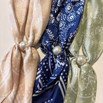 Navy Accented Pearl Paisley Scarf, Detail - The Katie Kollective